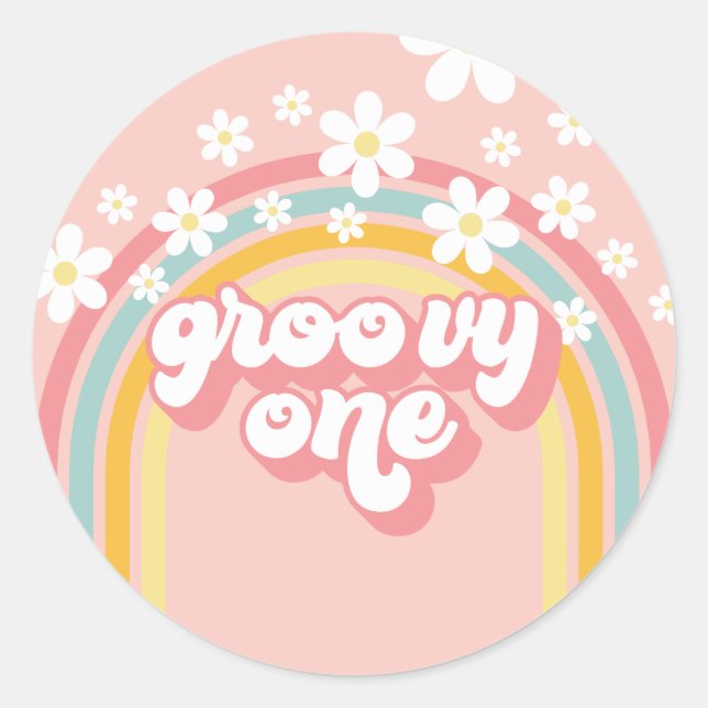 Sticker Rond Retro Rainbow Super un 1er anniversaire (Devant)