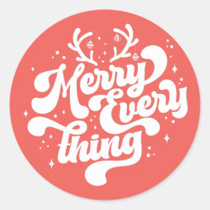 Sticker Rond Retro Red White Merry tout Joyeux Noël
