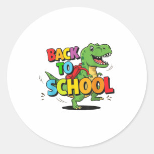 Sticker Rond Retro Retour À L'École Drôle Coloré Dinosaure Cart