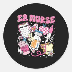 Sticker Rond Retro Rose Er Infirmière Funny Urgence Salle Rn