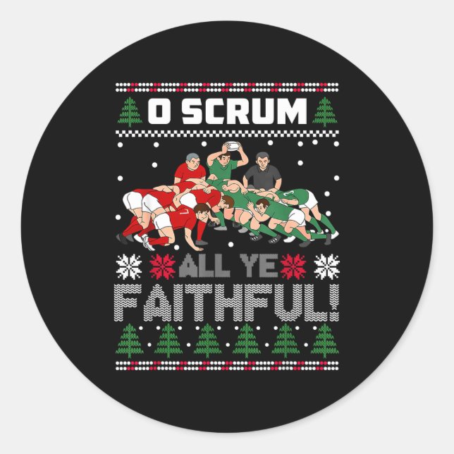 Sticker Rond Retro Rugby O Scrum All Ye Faithful Ugly Merry Chr (Devant)
