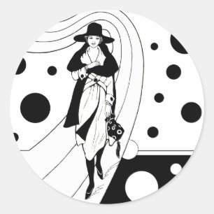 Sticker Rond Retro Runway Model, mode Art Déco Vintage
