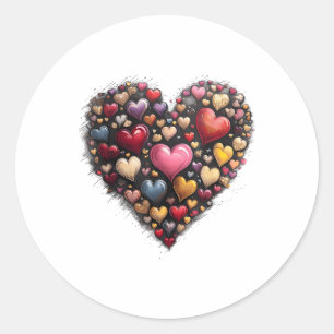 Sticker Rond Retro Saint Valentin Coeurs Bruxelles Coquette He