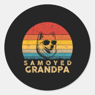 Sticker Rond Retro Samoyed Grand-Père Amoureux des chiens Paw P