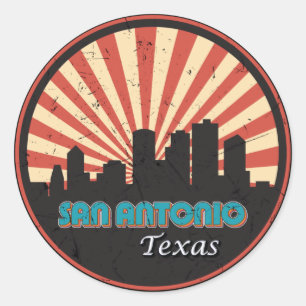 Sticker Rond Retro San Antonio Texas City State Skyline Vintage