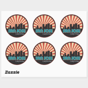 Sticker Rond Retro San Jose California State Skyline Vintage