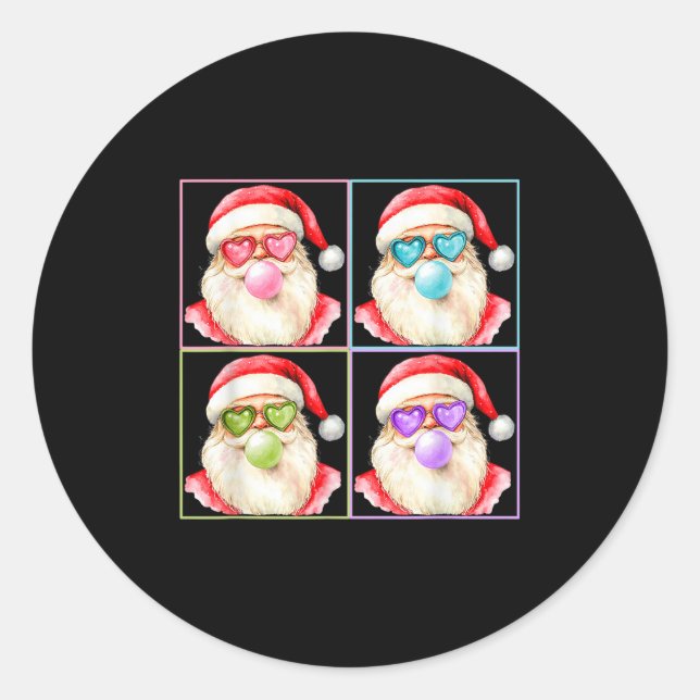 Sticker Rond Retro Santa Blowing Bubble Gum P Art Sungles Chris (Devant)