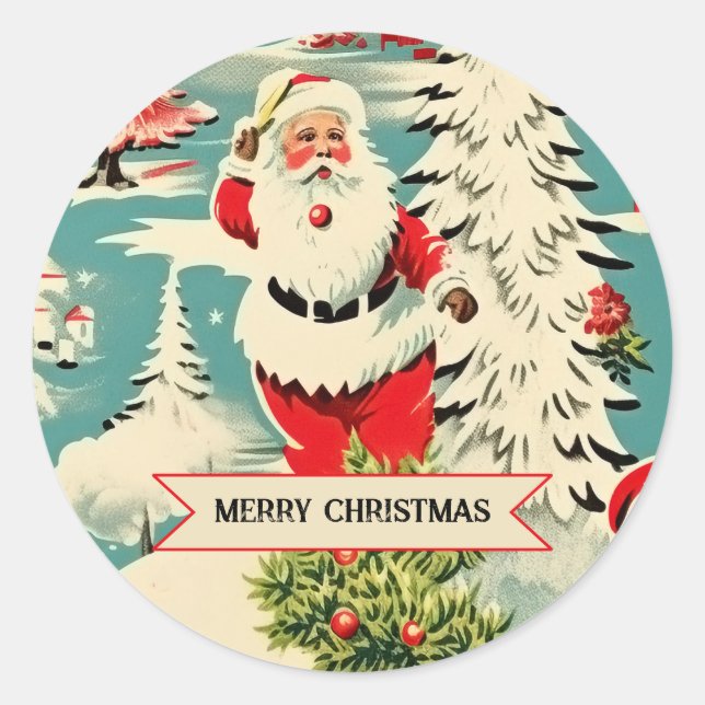 Sticker Rond Retro Santa Wonderland (Devant)