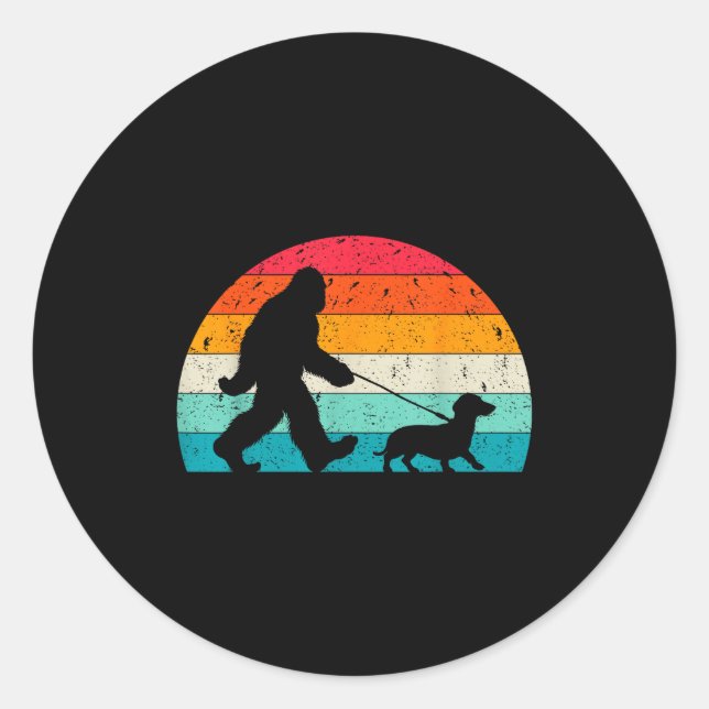 Sticker Rond Retro Sasquatch Lover Doxie Wiener Dog Walker Bigf (Devant)