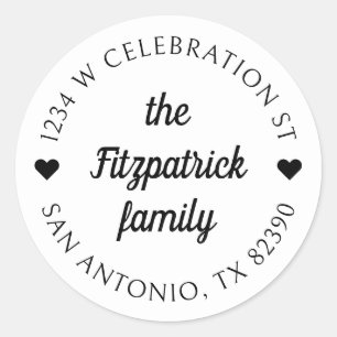 Sticker Rond Retro Script Nom de famille Ronde Adresse de retou