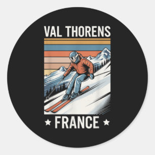 Sticker Rond Retro Skiing Val Thorens France, Station de ski fr