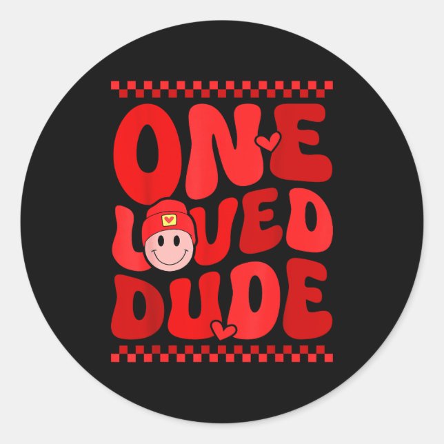 Sticker Rond Retro Smile Face One Loved Dude Valentines Day Men (Devant)