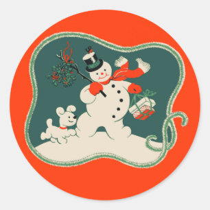 Sticker Rond Retro Snowman