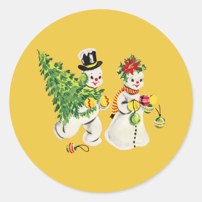 Sticker Rond Retro Snowmen (Devant)