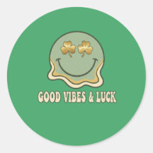 Retro St. Patrick's Day Good Vibes & Luck Smiley 