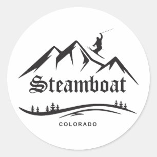 Sticker Rond Retro Steamboat Mountain Ski Sunset Sweat - shirt 