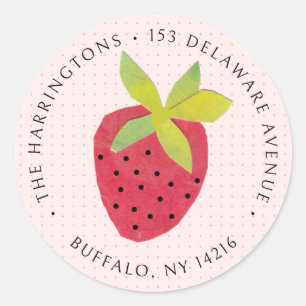 Sticker Rond Retro Strawberry Cute Original Art Return Adresse