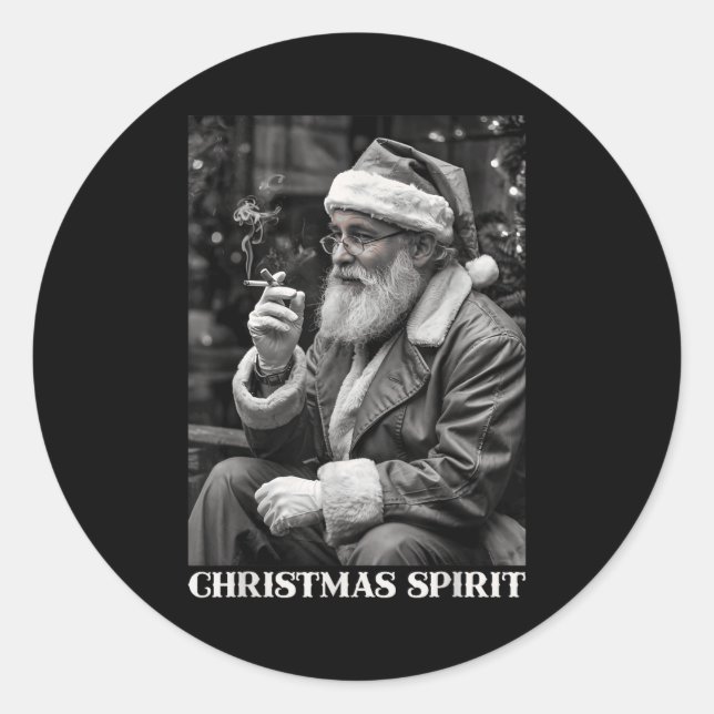 Sticker Rond Retro Style Santa Claus Smoking Cigarette Christma (Devant)
