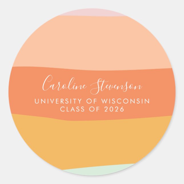 Sticker Rond Retro Summer Pastel Stripes Graduation sur mesure (Devant)