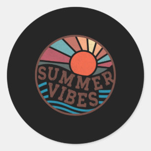 Sticker Rond Retro Summer Vibes Vintage Beach Famille Voyage Su