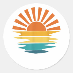 Sticker Rond Retro Sunset Rays Wavy Vintage Retro Sunshine Sun