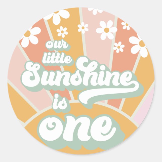 Sticker Rond Retro Sunshine daisy boho premier anniversaire flo (Devant)