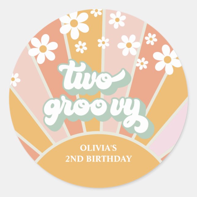 Sticker Rond Retro Sunshine Deux Super Daisy Anniversaire (Devant)