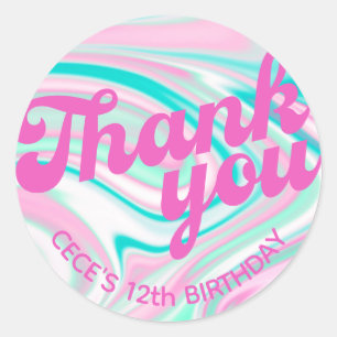 Sticker Rond Retro Super Anniversaire Merci Favoriser