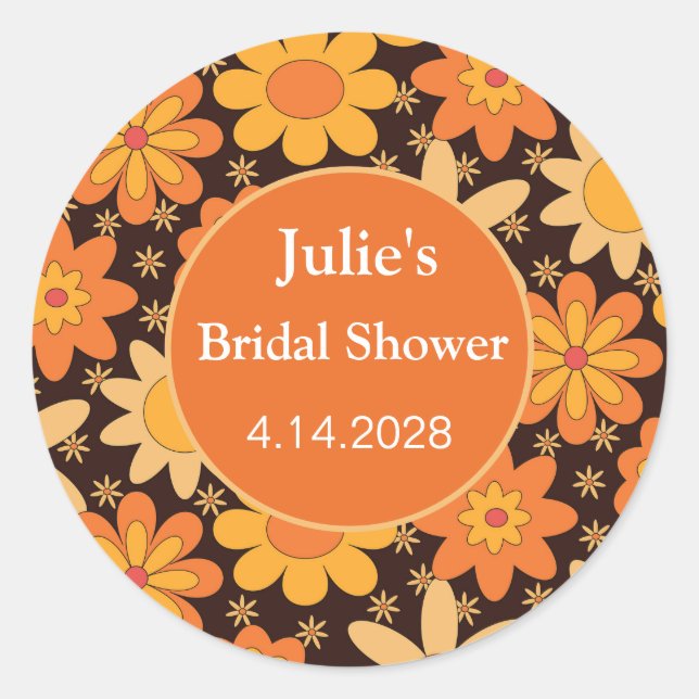 Sticker Rond Retro Super Floral Orange jaune coutume (Devant)