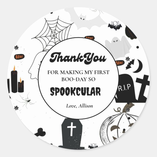 Sticker Rond Retro super Halloween premier anniversaire Merci (Devant)
