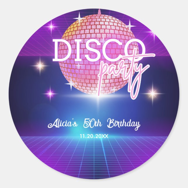 Sticker Rond Retro Super les années 70 Disco Ball Anniversaire (Devant)