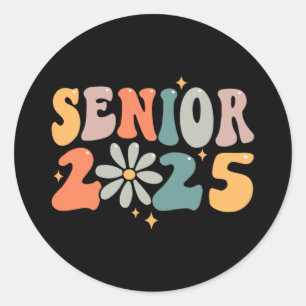 Sticker Rond Retro Super Senior 25 Cl Of 2025 Graduation Smile