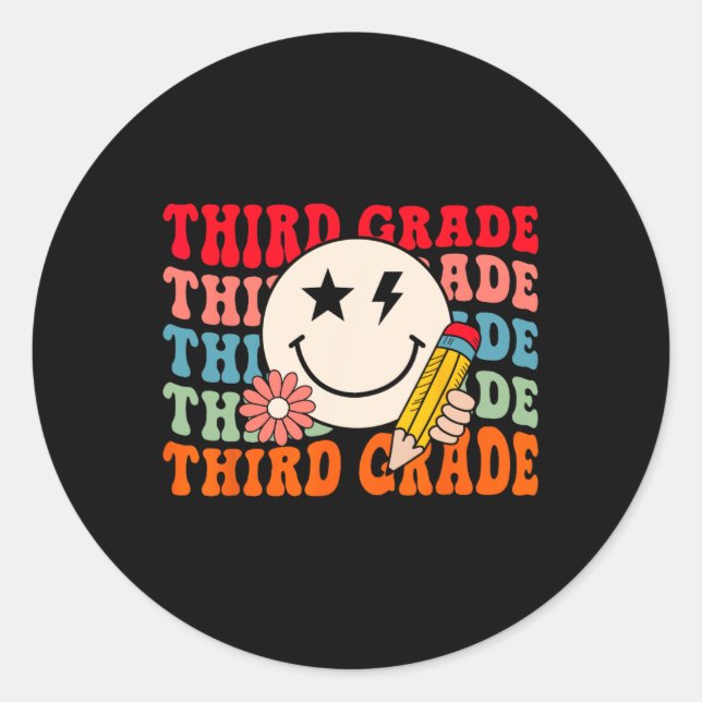 Sticker Rond Retro super Troisième Niveau Retour À L'École Étud (Devant)