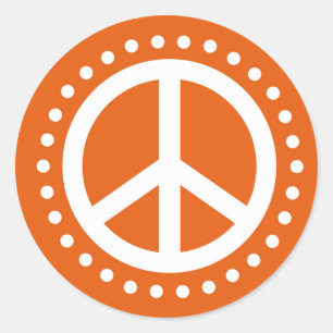 Sticker Rond Rétro symbole orange et blanc de signe de paix de