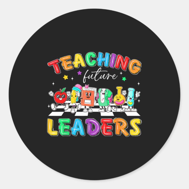 Sticker Rond Retro Teaching Future Leaders Groovy Teacher Back  (Devant)