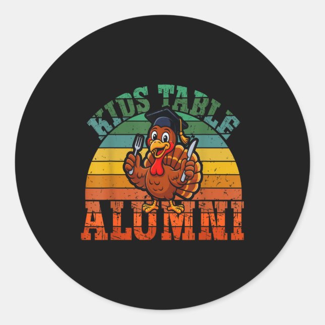 Sticker Rond Retro Thanksgiving Turkey Graduate Kids Table Alum (Devant)
