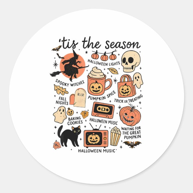 Sticker Rond Retro Tis Saison Halloween Saison Automne Design (Devant)