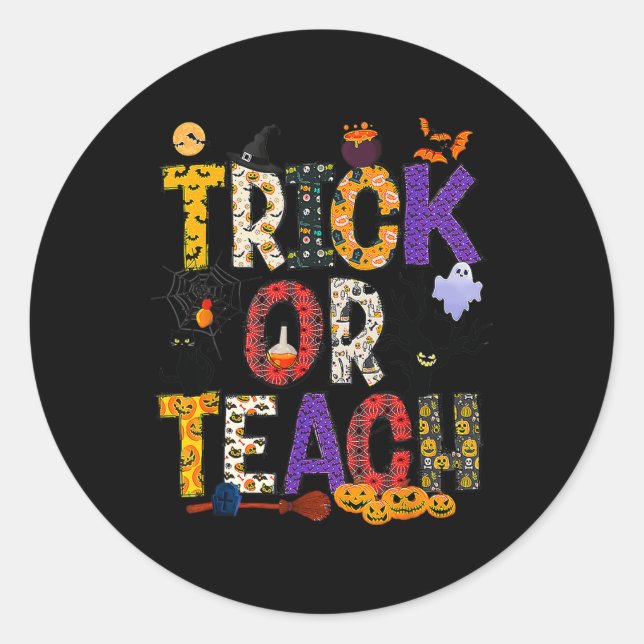 Sticker Rond Retro Trick Ou Enseignant Enseignant Costume Hallo (Devant)
