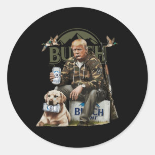 Sticker Rond Retro Trump Chasse Deer Drôle Bière Boire