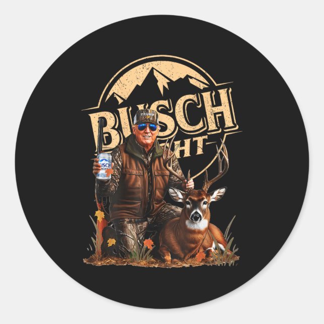 Sticker Rond Retro Trump Hunting Deer Funny Beer Drinking Hunti (Devant)