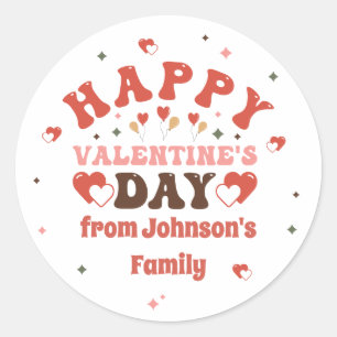 Sticker Rond Retro Typographie Heureuse Sainte-Valentin Nom de 