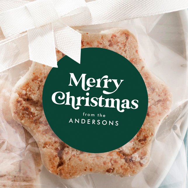 Sticker Rond Rétro Typographie Vert Joyeux Noël (Créateur téléchargé)