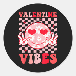 Sticker Rond Retro Valentines Day Coeur Valentine Vibes Boys Gi