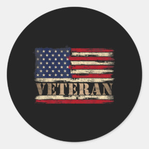 Sticker Rond Retro Vétéran Texte Gras Drapeau Usa Fête Des Père