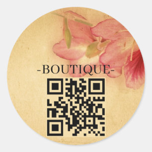 Sticker Rond Retro Vintage ancien parchemin floral QR Code