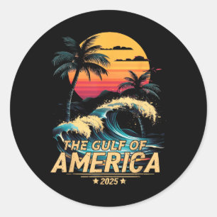 Sticker Rond Retro Vintage Gulf Of Us America 2025 American Fla