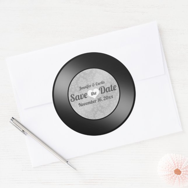 Sticker Rond Retro Vinyl Enregistrement Mariage Enregistrer la  (Enveloppe)