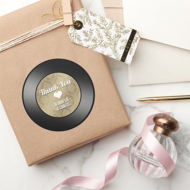 Sticker Rond Retro Vinyl Record Mariage Merci Classic Round (Cadeaux)