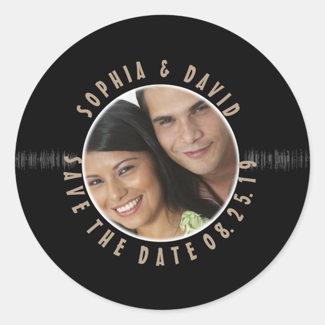 Sticker Rond Retro Vinyl Record Mariage PHOTO ENREGISTRER LA DA (Devant)
