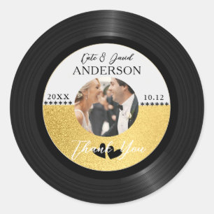 Sticker Rond Retro Vinyl Record Photo Mariage Favor Merci